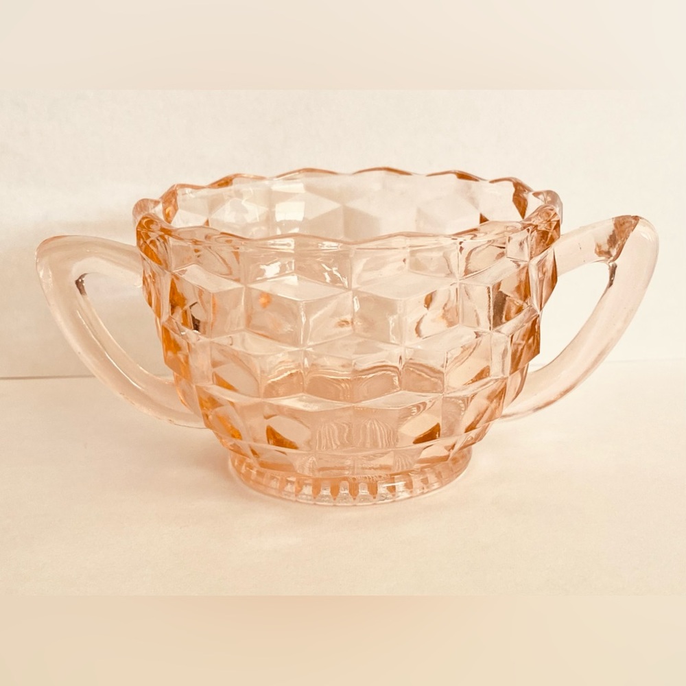 Jeanette Pink Cubist depression glass Open Sugar Bowl 1930's